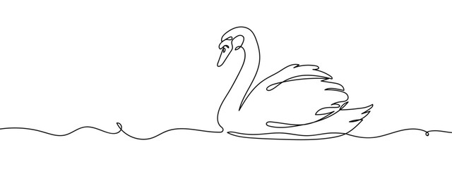 Continuous vector art line. Swan. Transparent background. editable stroke.