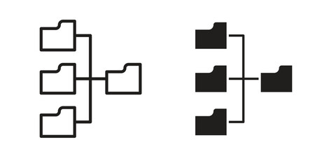 Folder tree icon flat and stroke style pack on white background. Vector illustrations