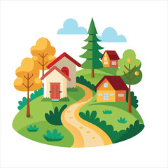 Fototapeta premium Village Path and Nature Vector Art