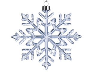 Faceted Crystal Snowflake Ornament with Silver Hanging Loop, Front View, Transparent PNG