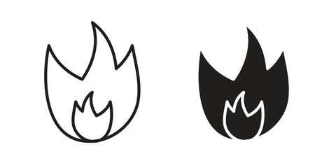 Flame icon flat and stroke style pack on white background. Vector illustrations