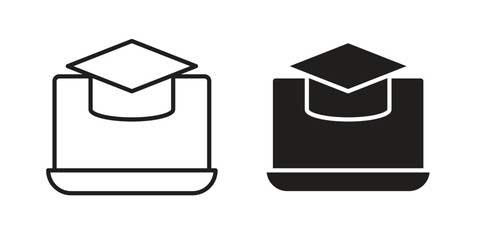 E learning icon flat and stroke style pack on white background. Vector illustrations