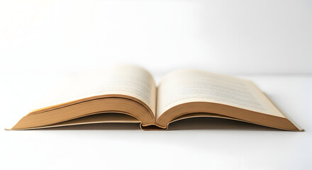 Open blank hardcover book lying flat on a white surface with a clean background perfect for reading or study themes in various projects