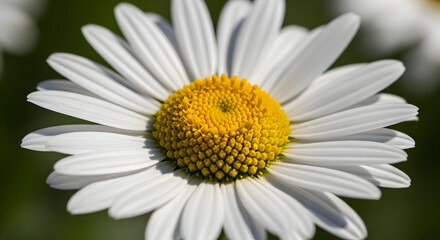 Close-up of a beautiful daisy flower with white petals and a vibrant yellow center showcasing natural beauty and floral elegance for botanical and nature themes