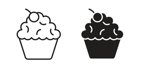 Cupcake icon flat and stroke style pack on white background. Vector illustrations