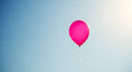 Bright Pink Balloon Floating in Clear Sky with Soft Light for Celebrations and Festive Events Stock Photo Ideal for Party Decorations and Joyful Occasions
