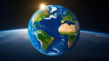 Fototapeta premium A stunning view of Earth from space, illuminated by the glow of the sun on the horizon