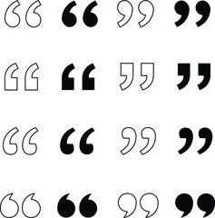 Quote Marks Outline And Fill Icon Set, Quote mark icon set for conversation or definition. Quote speech symbol , Quote mark, Black quotes icons set, Vector Illustration .