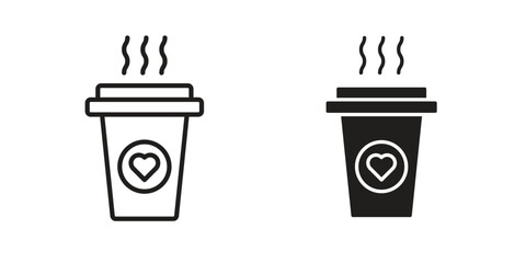 Coffee icon flat and stroke style pack on white background. Vector illustrations