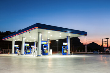 Gas station at sunset.