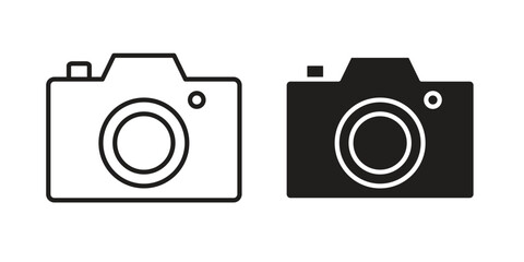 Camera icon flat and stroke style pack on white background. Vector illustrations