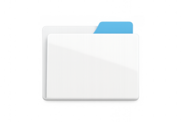 White folder icon featuring blue tab, set against transparent backdrop, optimized for ui design elements