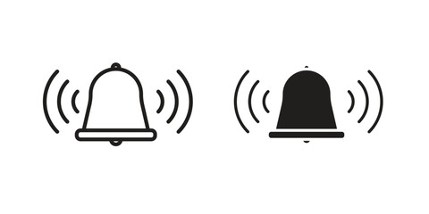 Bell ring icon flat and stroke style pack on white background. Vector illustrations
