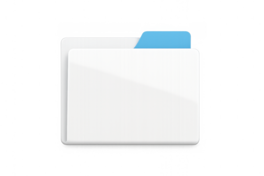 White folder icon featuring blue tab, set against transparent backdrop, optimized for ui design elements