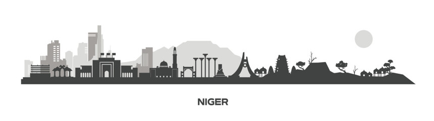 Fototapeta premium Niger building landscape design, tourist attraction icons and Niger country icons, beautiful afican country skyline
