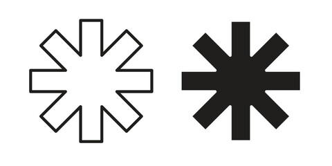 Asterisk icon flat and stroke style pack on white background. Vector illustrations