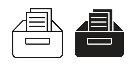 Archive icon flat and stroke style pack on white background. Vector illustrations