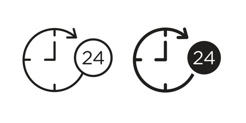 24 Hrs icon flat and stroke style pack on white background. Vector illustrations