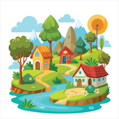 Eco Friendly Rural Scene Vector