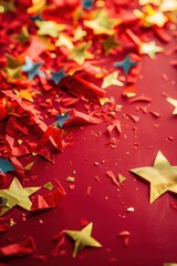 Vietnam national day celebration with vibrant red and gold stars. Independence Day of Vietnam. Vertical banner. Copy space. Red festive background with stars