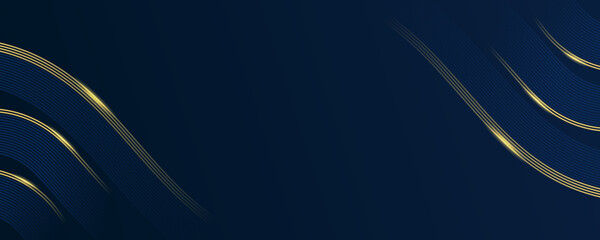 Dark navy linear banner with blue and gold fading lines. Symmetric geometric background. Editable stroke