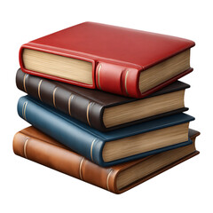Stack of old leather bound books isolated on transparent background