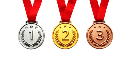 gold medal with red ribbon,
Vector Illustration &ndash; Isolated Gold Silver Bronze Medals and Ribbons
