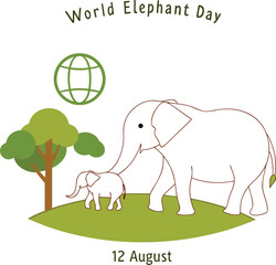 Minimalist Low Polygon Mother and Baby Elephant Circle Poster for World Elephant Day