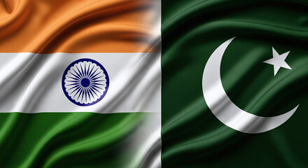 Indian Flag Left and Pakistan Flag Right in High-Detail Fabric Texture JPG