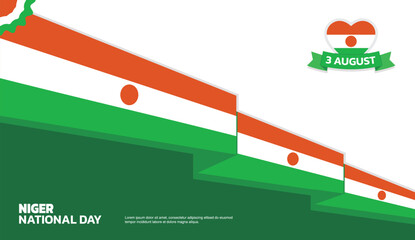niger Independence Day Design, minimalist template of August 3rd design elements with minimalist diagonal ribbon, niger map and flag in poster and banner form