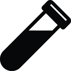 Laboratory Test Tube with Liquid Black and White Medical Research Science Experiment Icon Chemistry Equipment Tool