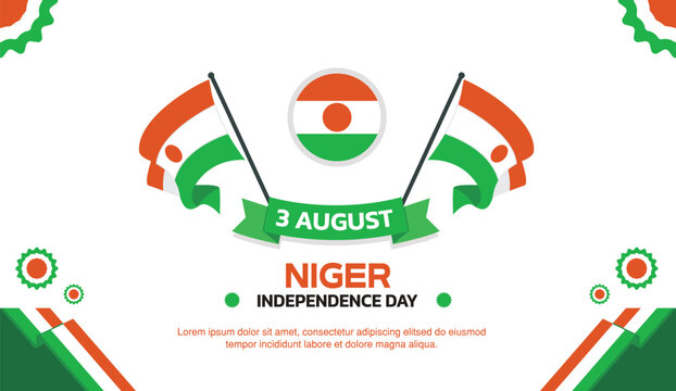 niger Independence Day Design, minimalist template of August 3rd design elements with waving flag in the center, niger map and flag in poster and banner form	
