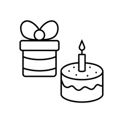 birthday cake and gift icons  festive style  color