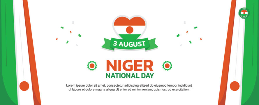niger Independence Day Design, minimalist template of August 3rd design elements with flag curtains on both sides, niger map and flag in poster and banner form	
