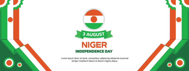 niger Independence Day design, August 3rd design elements template with waving ribbon flags on both sides with geometric shapes, niger map and flag