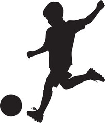 kids playing football silhouette vector, child soccer silhouettes for sports design, vector of children kicking ball in black, football activity silhouettes for kids sports template
