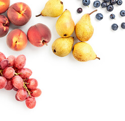 Summer fruits frame border photography flat lay isolated on white background