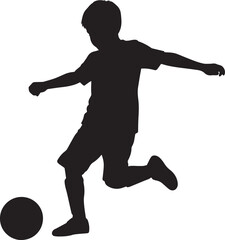 kids playing football silhouette vector, child soccer silhouettes for sports design, vector of children kicking ball in black, football activity silhouettes for kids sports template