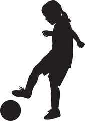 kids playing football silhouette vector, child soccer silhouettes for sports design, vector of children kicking ball in black, football activity silhouettes for kids sports template