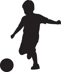 kids playing football silhouette vector, child soccer silhouettes for sports design, vector of children kicking ball in black, football activity silhouettes for kids sports template