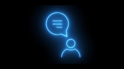 Glowing neon man icon with speech bubble animation symbolizing communication, conversation, message, and digital interaction in modern style.

 - Powered by Adobe