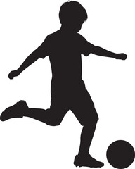 kids playing football silhouette vector, child soccer silhouettes for sports design, vector of children kicking ball in black, football activity silhouettes for kids sports template