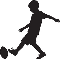 kids playing football silhouette vector, child soccer silhouettes for sports design, vector of children kicking ball in black, football activity silhouettes for kids sports template