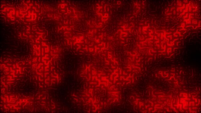 Glowing red neon maze pattern in motion background, futuristic tech abstract loop animation
