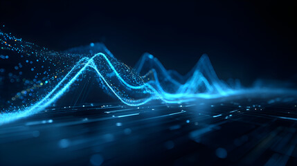 Abstract blue digital wave flowing over circuit board