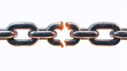 Obraz premium A close-up of a broken chain link with a visible crack representing failure or separation in metalwork.