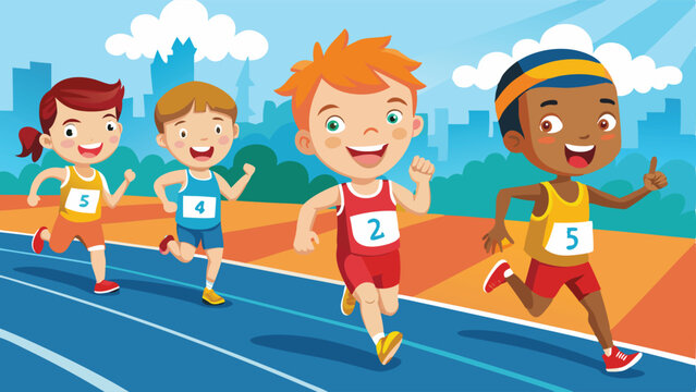 Kids competing in a fun running race