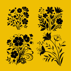 Floral design in black silhouette icon