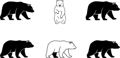 Fototapeta premium bear black silhouette vector set 