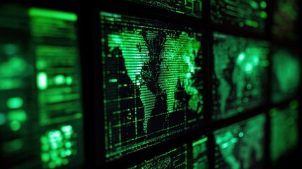 High-Tech World Map in Green Display